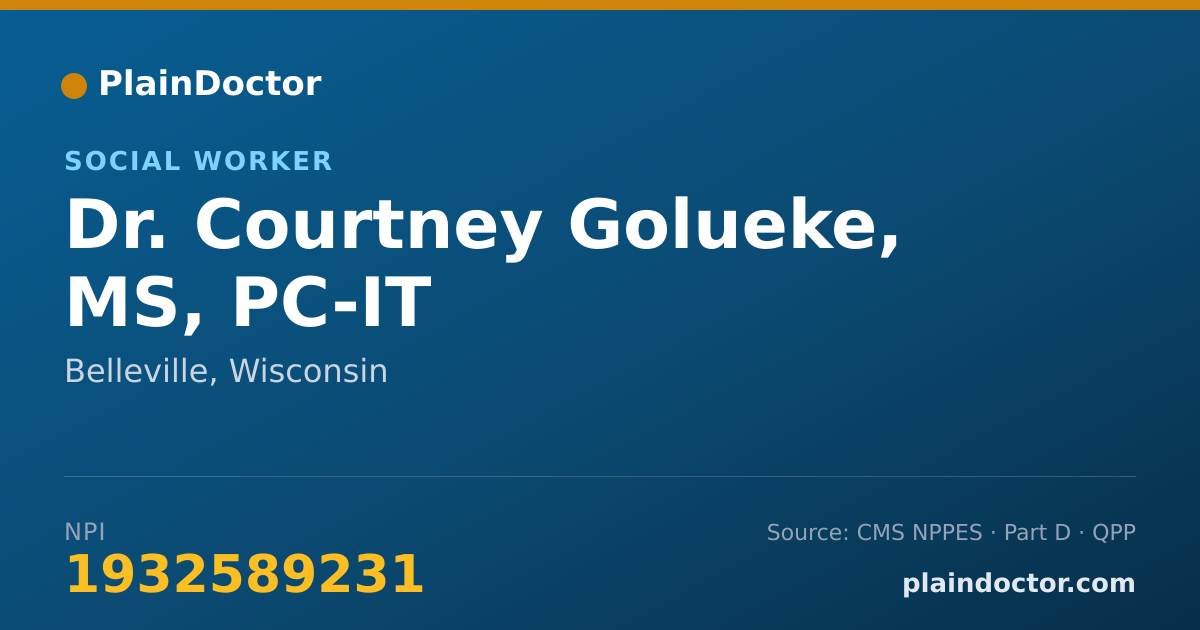 Shareable card for Courtney Golueke, MS, PC-IT - Social Worker, Belleville, WI