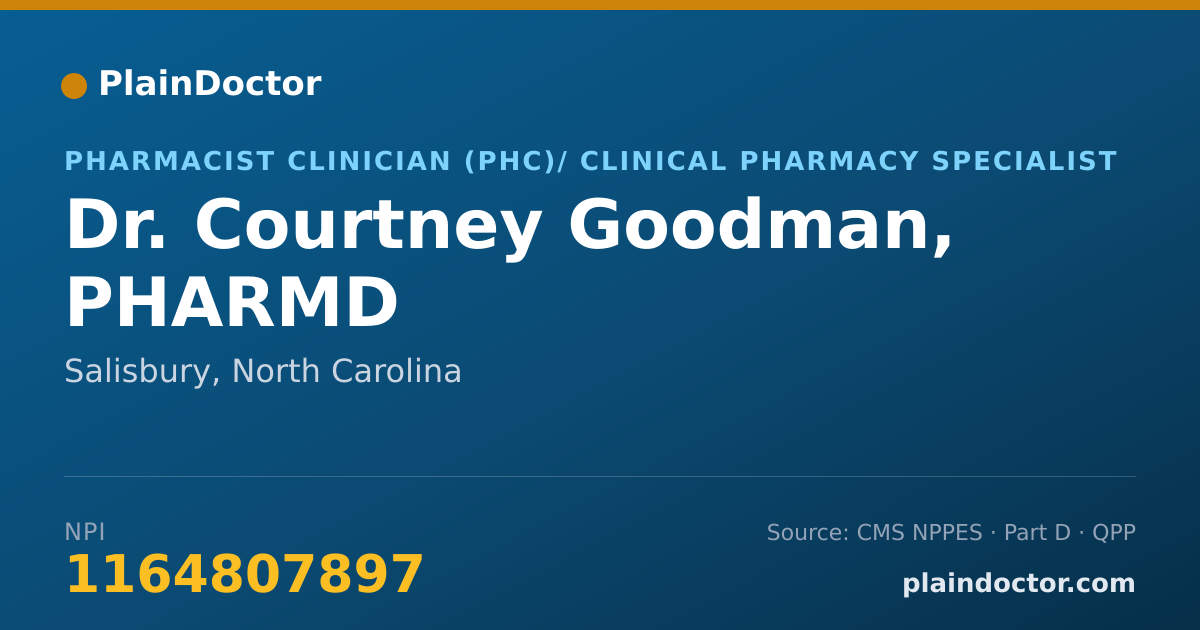 Shareable card for Courtney Goodman, PHARMD - Pharmacist Clinician (PhC)/ Clinical Pharmacy Specialist, Salisbury, NC