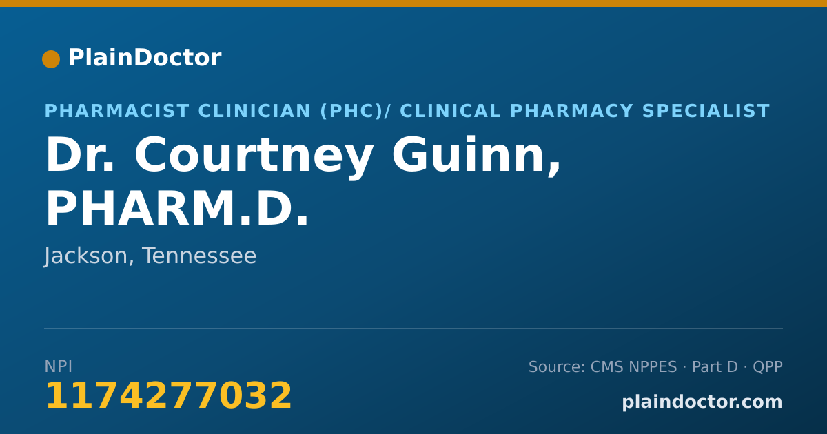 Shareable card for Courtney Guinn, PHARM.D. - Pharmacist Clinician (PhC)/ Clinical Pharmacy Specialist, Jackson, TN