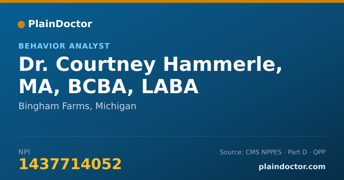 Shareable card for Courtney Hammerle, MA, BCBA, LABA - Behavior Analyst, Bingham Farms, MI