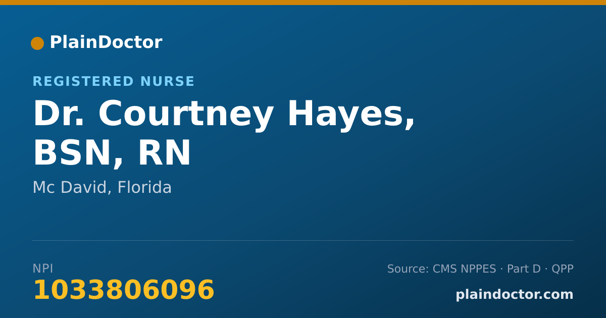 Shareable card for Courtney Hayes, BSN, RN - Registered Nurse, Mc David, FL