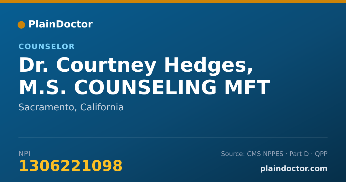 Shareable card for Courtney Hedges, M.S. COUNSELING MFT - Counselor, Sacramento, CA