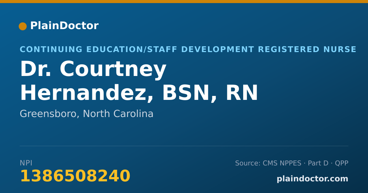 Shareable card for Courtney Hernandez, BSN, RN - Continuing Education/Staff Development Registered Nurse, Greensboro, NC