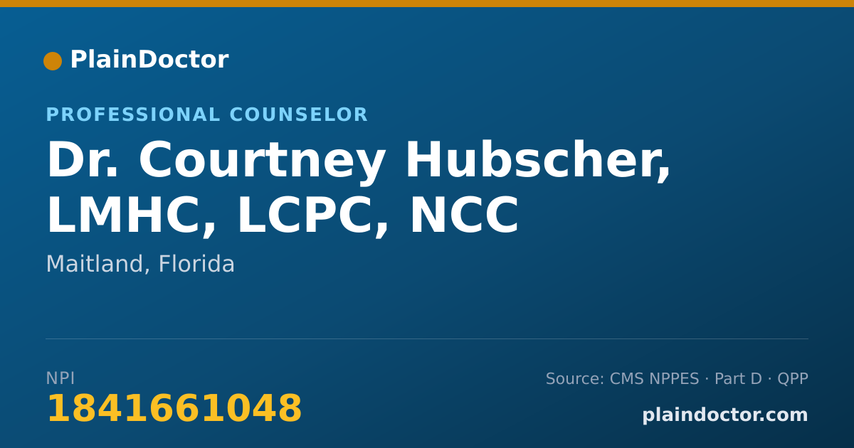 Shareable card for Courtney Hubscher, LMHC, LCPC, NCC - Professional Counselor, Maitland, FL
