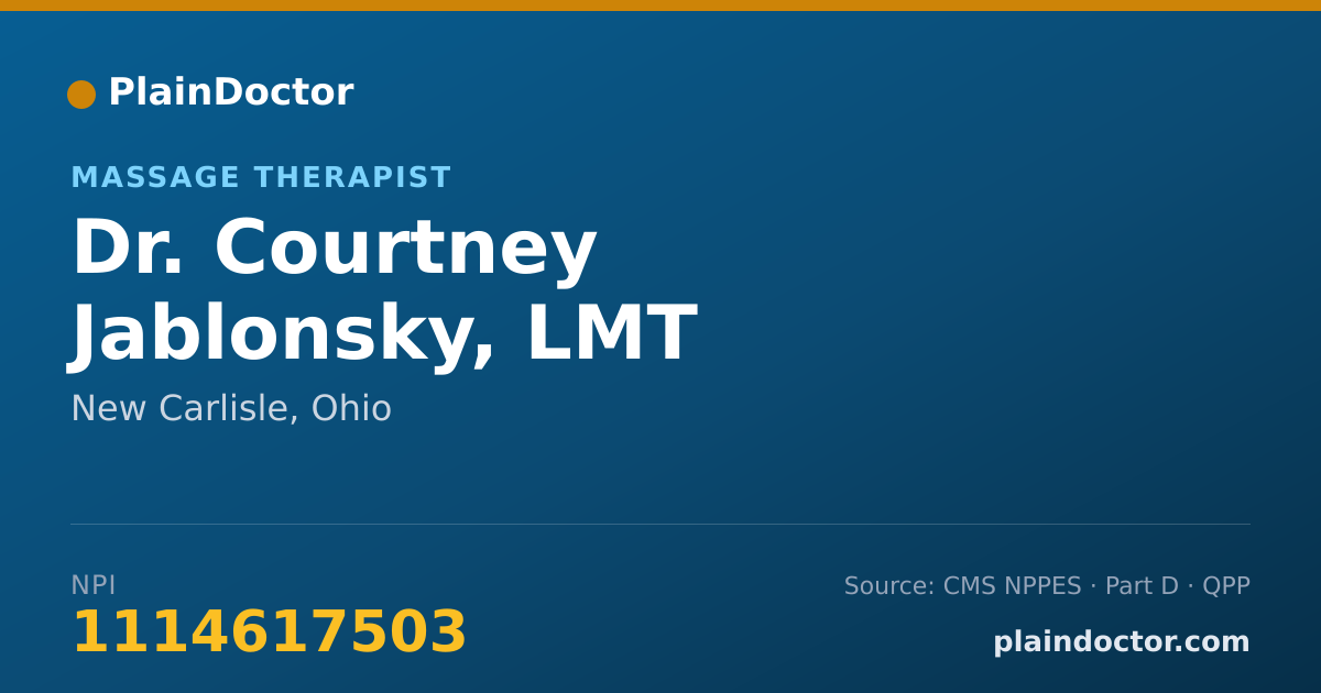 Shareable card for Courtney Jablonsky, LMT - Massage Therapist, New Carlisle, OH