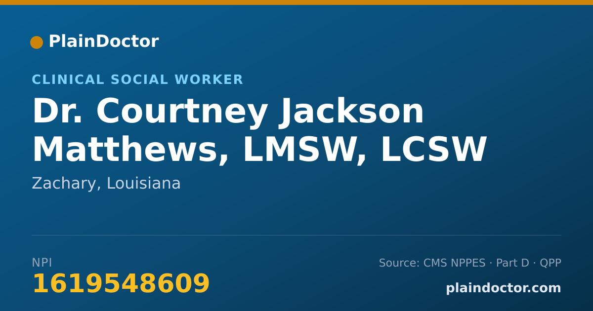 Shareable card for Courtney Jackson Matthews, LMSW, LCSW - Clinical Social Worker, Zachary, LA