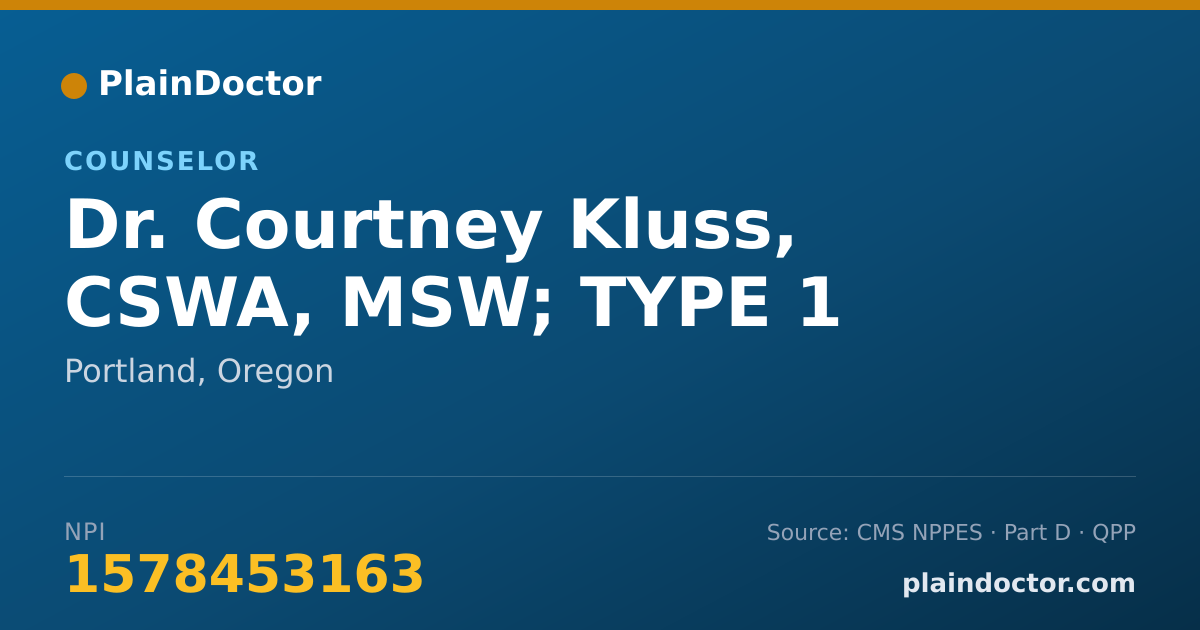 Shareable card for Courtney Kluss, CSWA, MSW; TYPE 1 - Counselor, Portland, OR