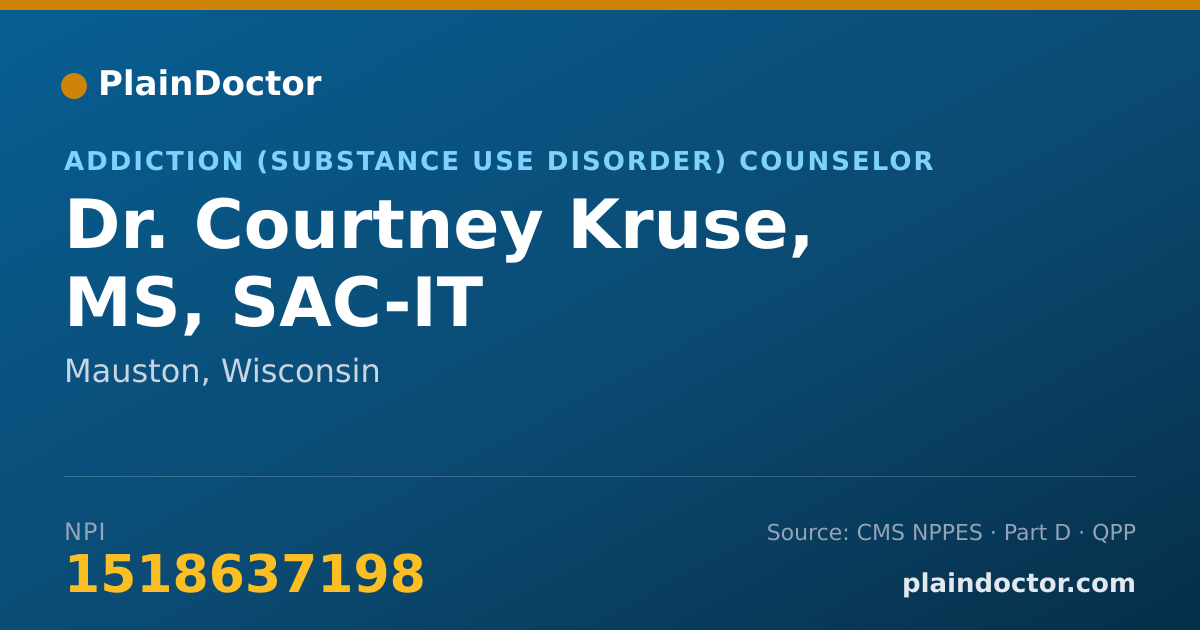 Shareable card for Courtney Kruse, MS, SAC-IT - Addiction (Substance Use Disorder) Counselor, Mauston, WI