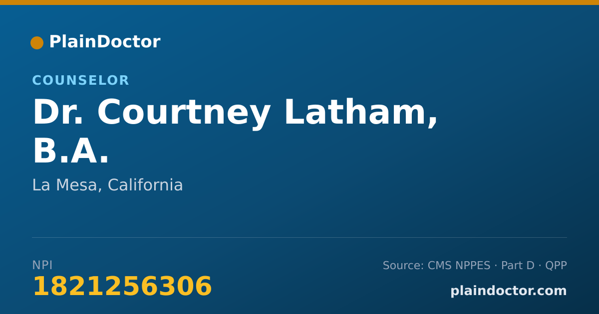 Shareable card for Courtney Latham, B.A. - Counselor, La Mesa, CA