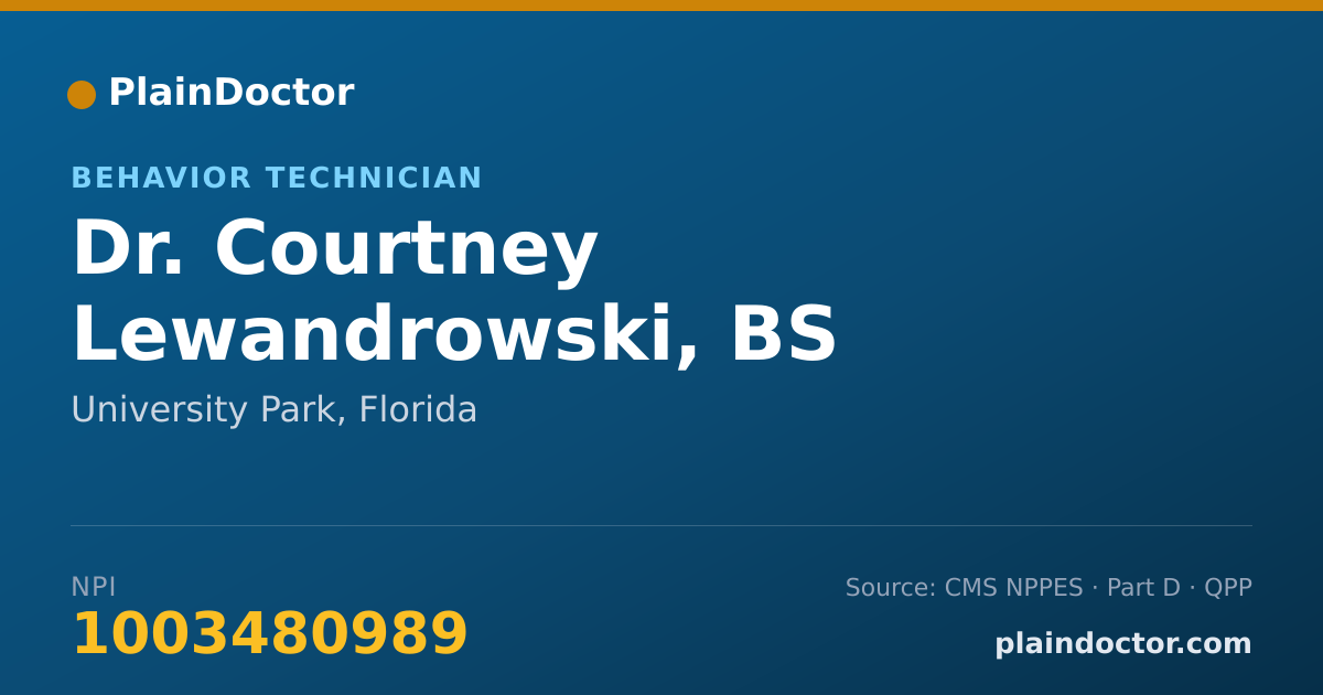 Shareable card for Courtney Lewandrowski, BS - Behavior Technician, University Park, FL