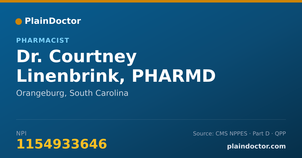 Shareable card for Courtney Linenbrink, PHARMD - Pharmacist, Orangeburg, SC