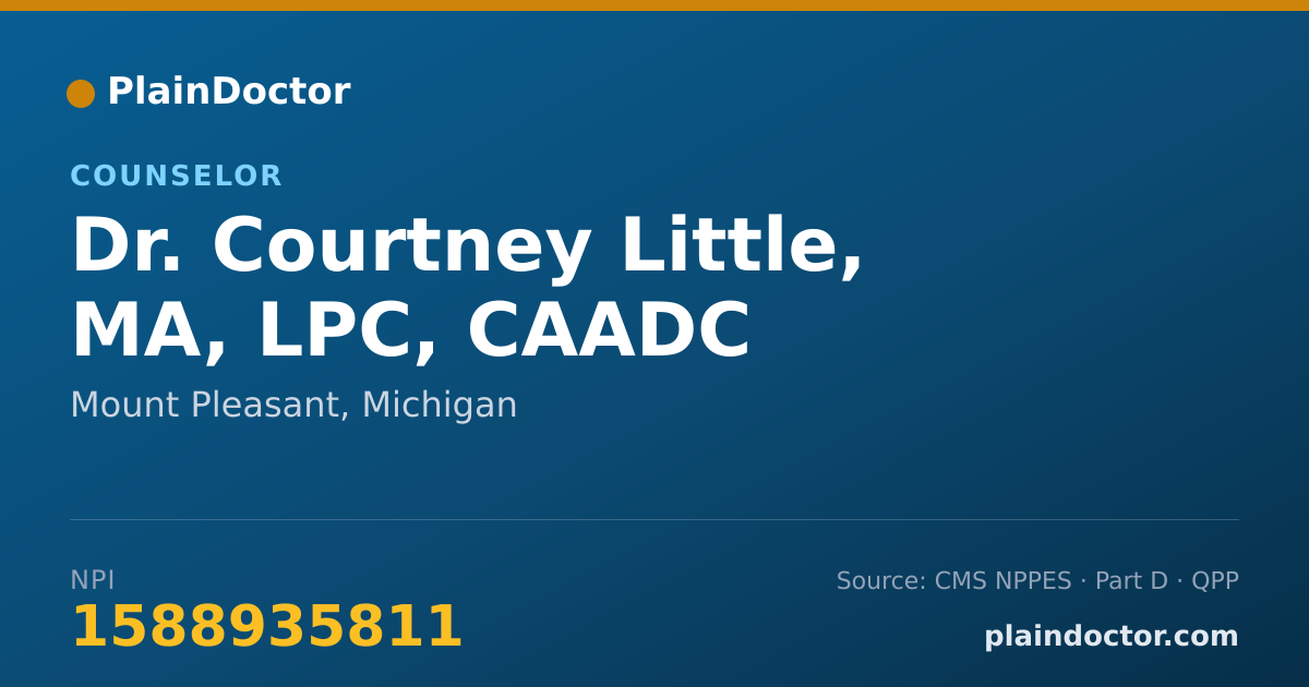 Shareable card for Courtney Little, MA, LPC, CAADC - Counselor, Mount Pleasant, MI
