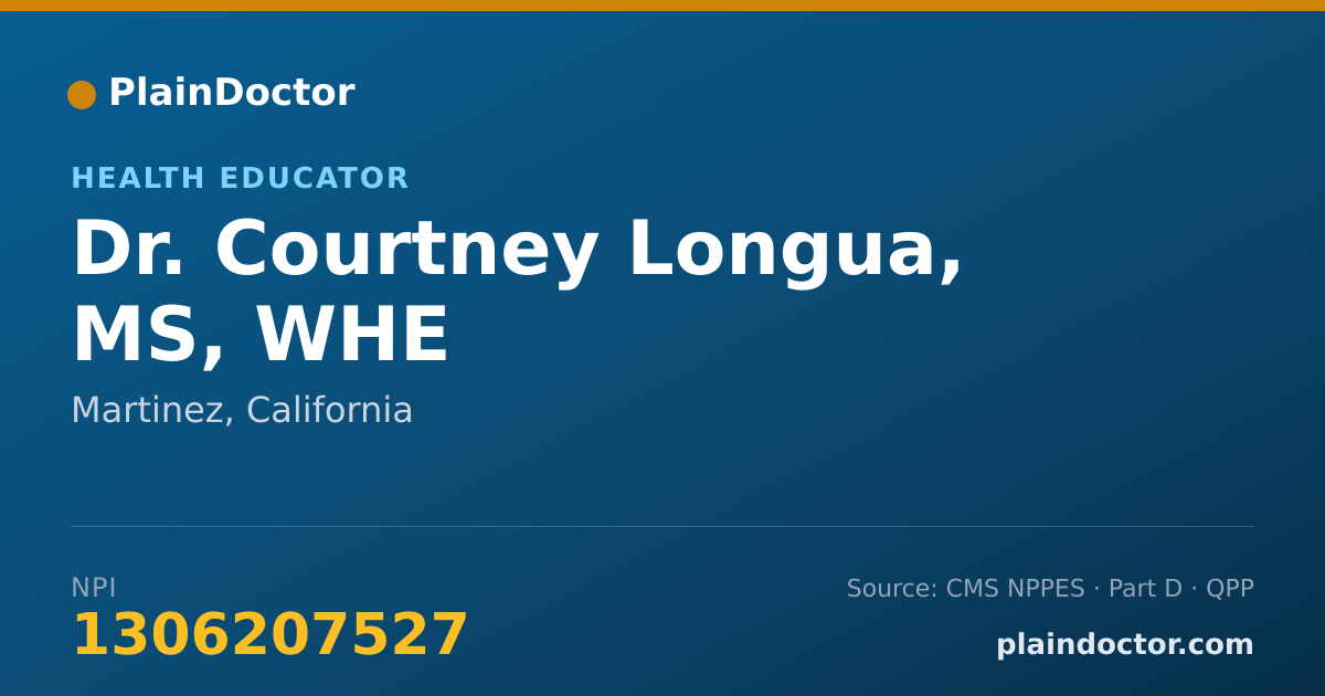 Shareable card for Courtney Longua, MS, WHE - Health Educator, Martinez, CA