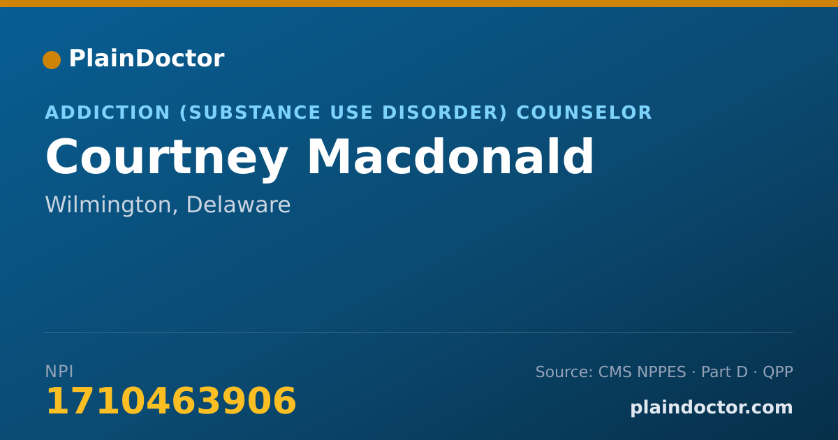 Shareable card for Courtney Macdonald - Addiction (Substance Use Disorder) Counselor, Wilmington, DE
