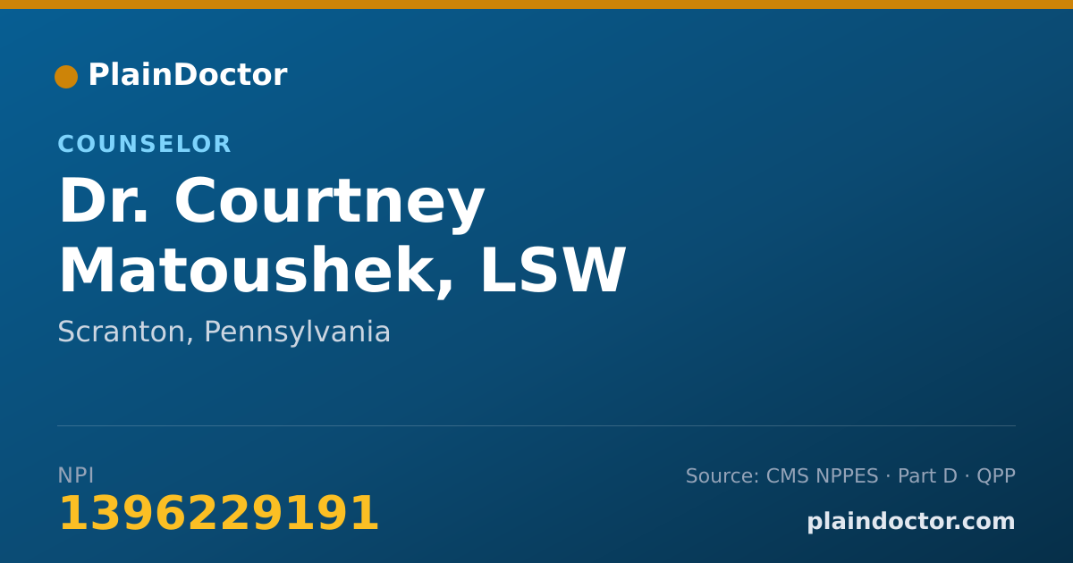 Shareable card for Courtney Matoushek, LSW - Counselor, Scranton, PA