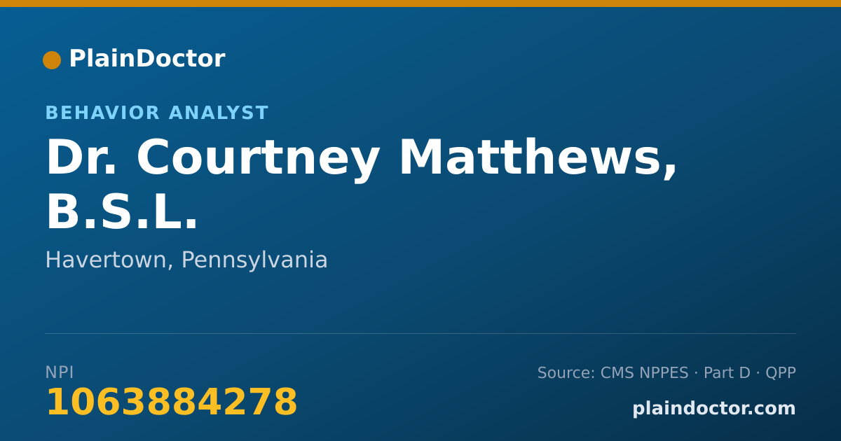 Shareable card for Courtney Matthews, B.S.L. - Behavior Analyst, Havertown, PA