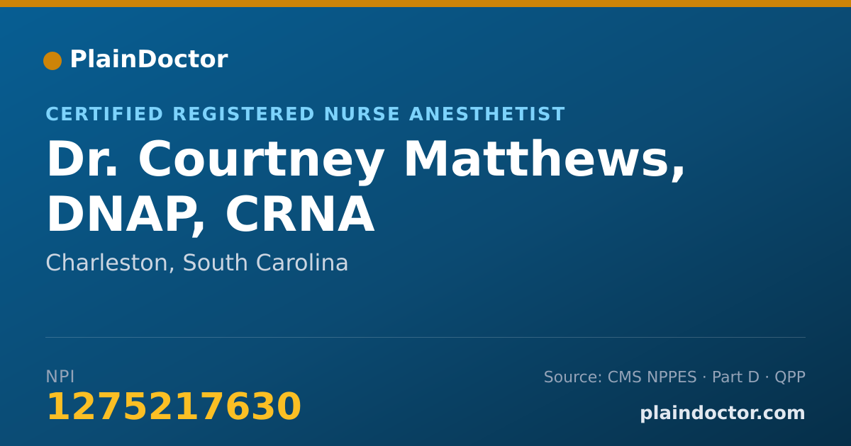 Shareable card for Courtney Matthews, DNAP, CRNA - Certified Registered Nurse Anesthetist, Charleston, SC