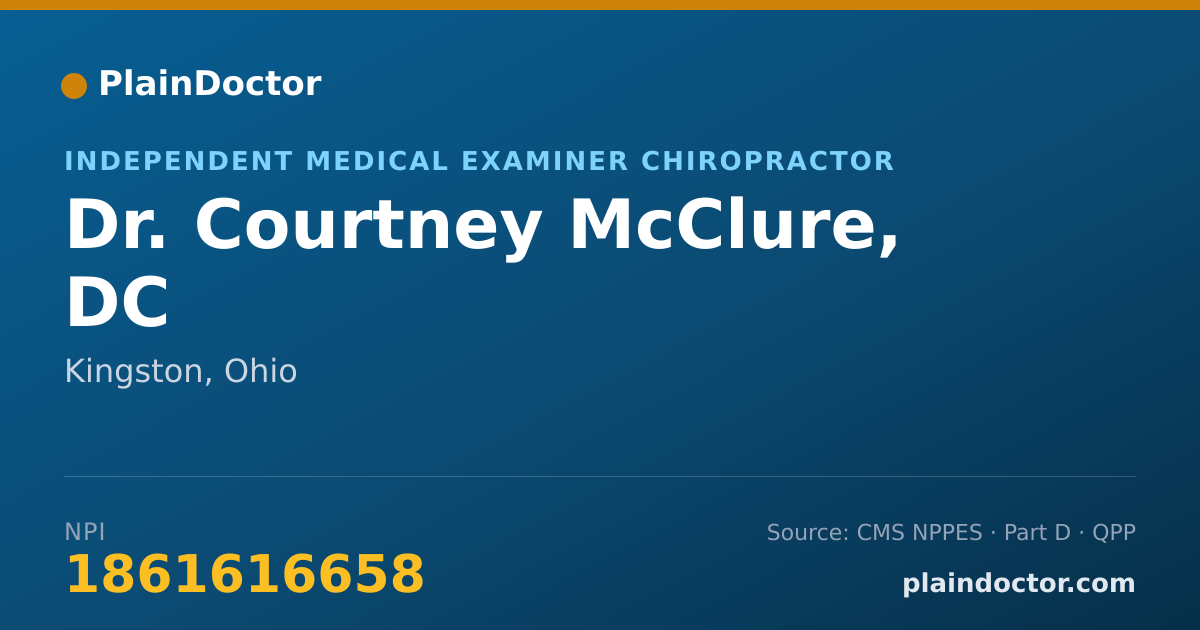 Shareable card for Courtney McClure, DC - Independent Medical Examiner Chiropractor, Kingston, OH