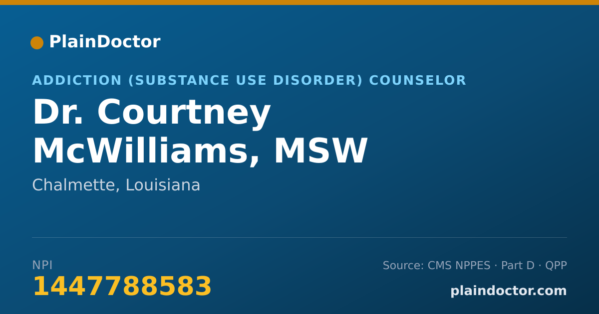 Shareable card for Courtney McWilliams, MSW - Addiction (Substance Use Disorder) Counselor, Chalmette, LA