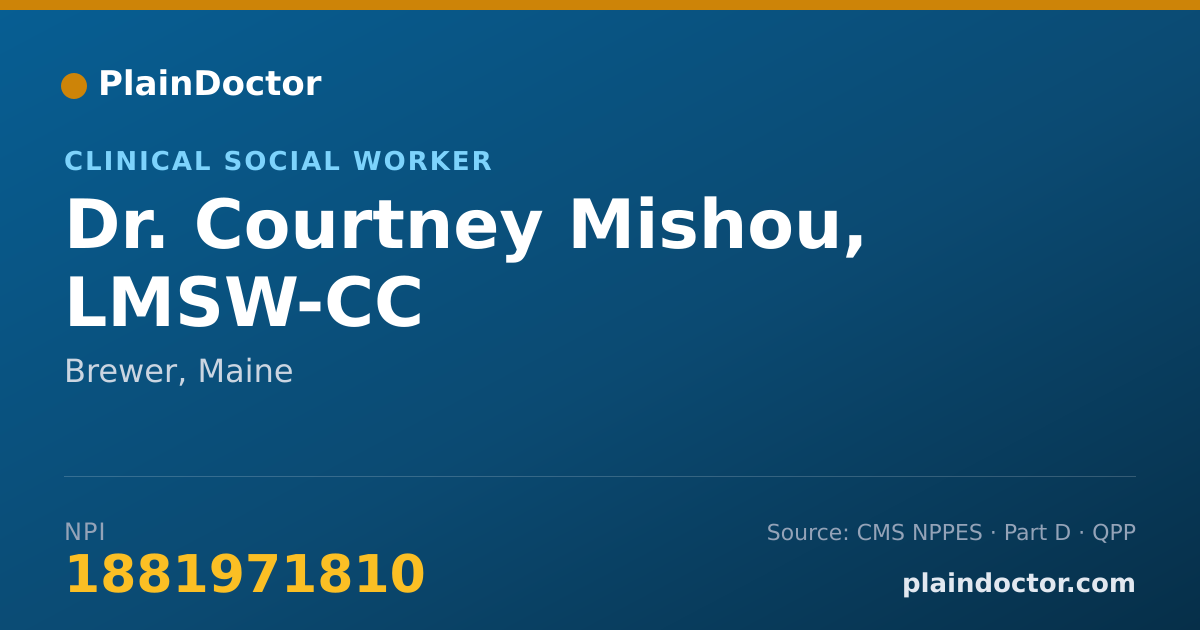 Shareable card for Courtney Mishou, LMSW-CC - Clinical Social Worker, Brewer, ME