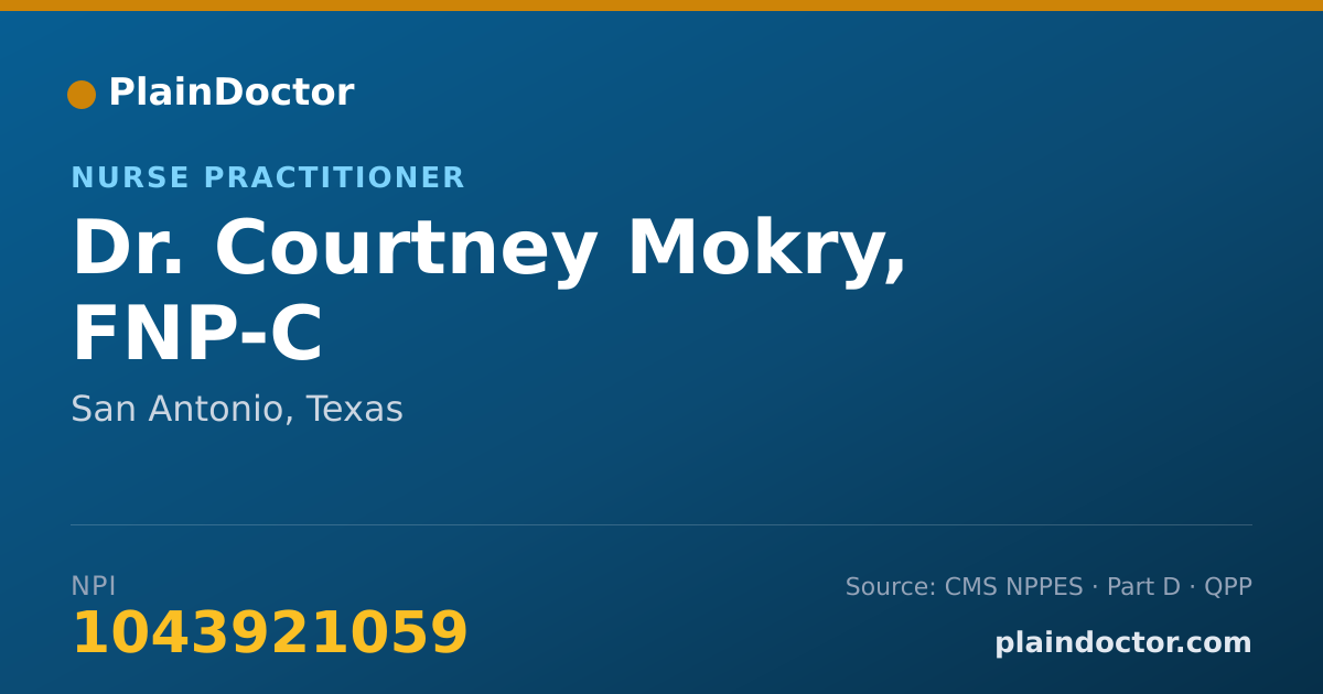 Shareable card for Courtney Mokry, FNP-C - Nurse Practitioner, San Antonio, TX