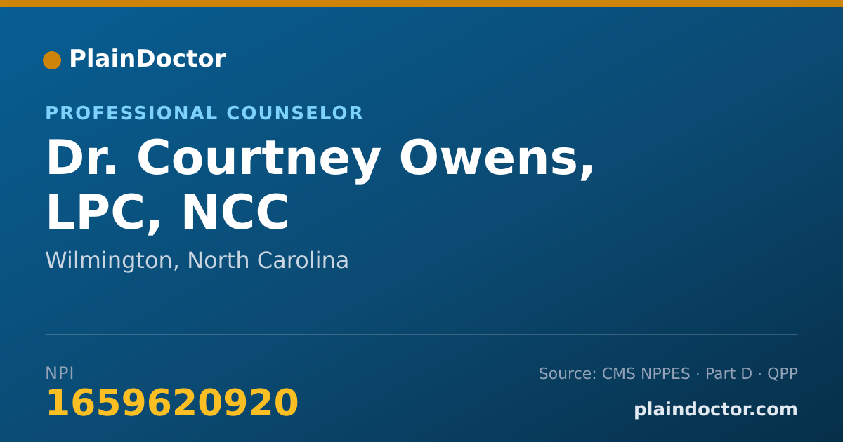 Shareable card for Courtney Owens, LPC, NCC - Professional Counselor, Wilmington, NC