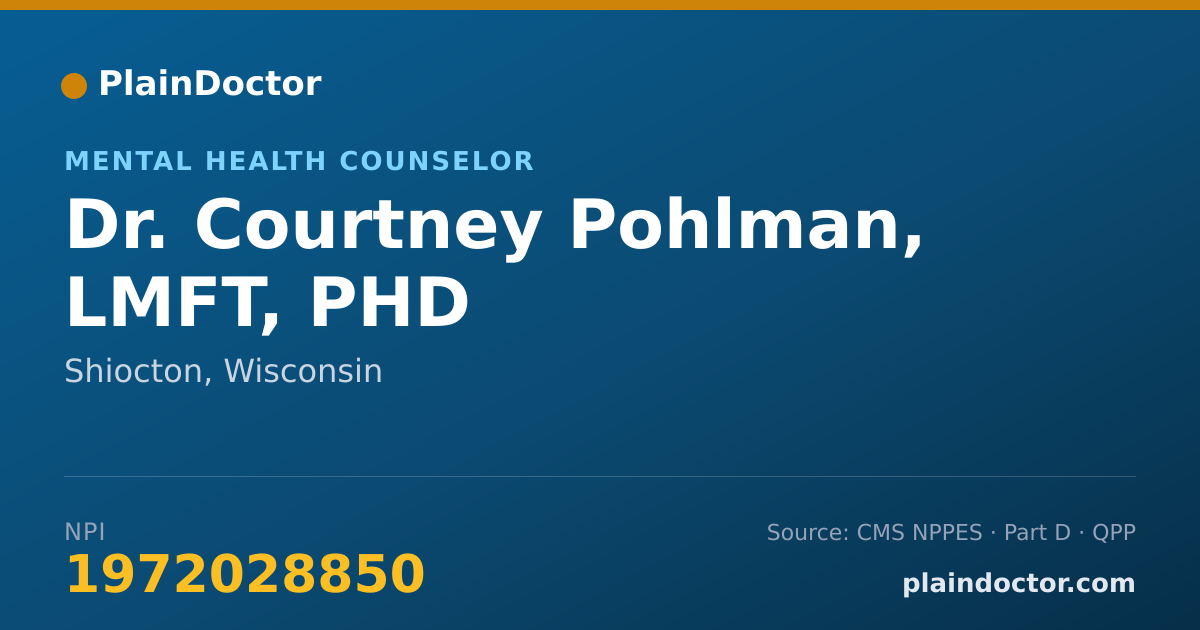 Shareable card for Courtney Pohlman, LMFT, PHD - Mental Health Counselor, Shiocton, WI