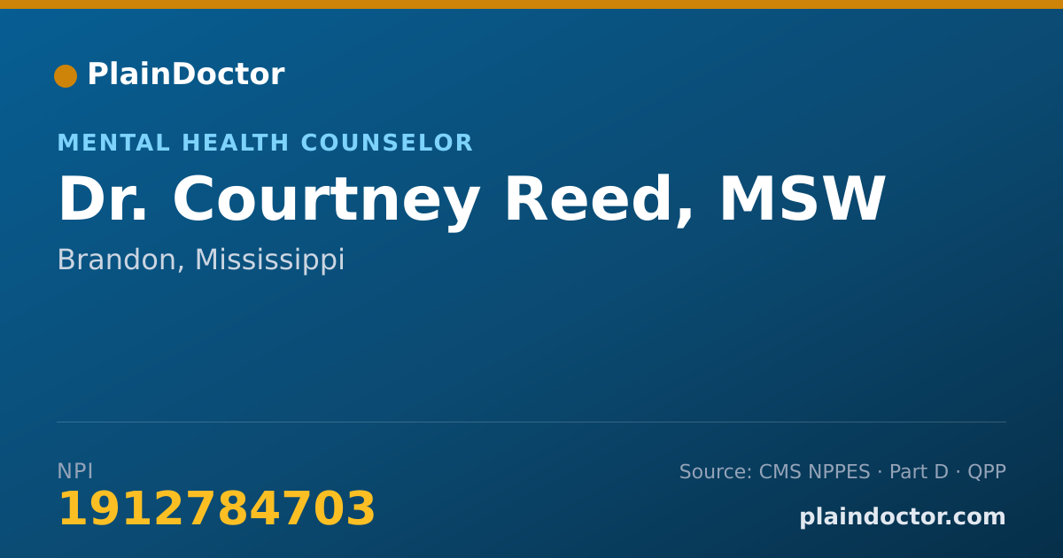 Shareable card for Courtney Reed, MSW - Mental Health Counselor, Brandon, MS