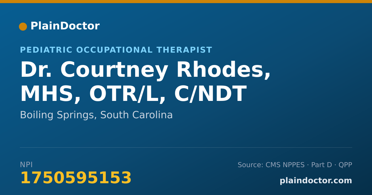 Shareable card for Courtney Rhodes, MHS, OTR/L, C/NDT - Pediatric Occupational Therapist, Boiling Springs, SC