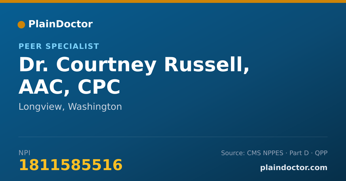 Shareable card for Courtney Russell, AAC, CPC - Peer Specialist, Longview, WA