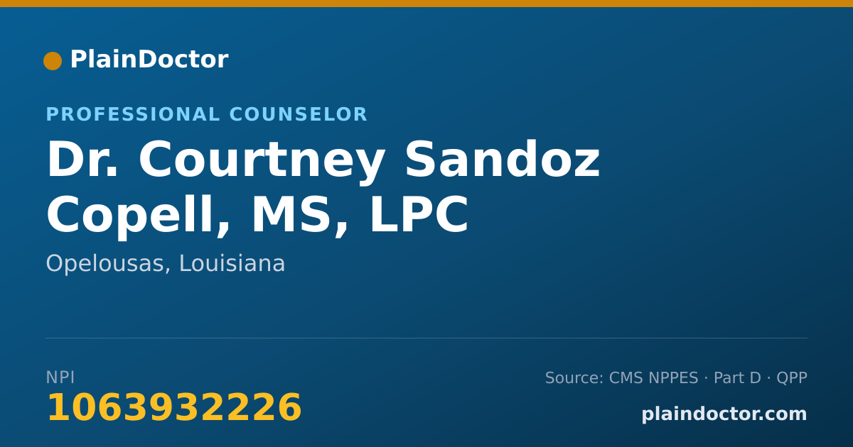 Shareable card for Courtney Sandoz Copell, MS, LPC - Professional Counselor, Opelousas, LA