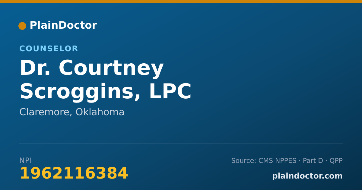 Shareable card for Courtney Scroggins, LPC CANDIDATE - Counselor, Claremore, OK