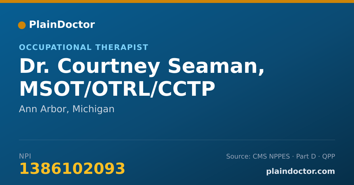 Shareable card for Courtney Seaman, MSOT/OTRL/CCTP - Occupational Therapist, Ann Arbor, MI