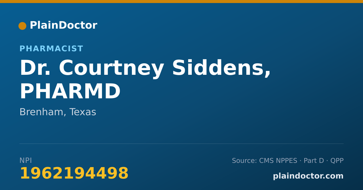 Shareable card for Courtney Siddens, PHARMD - Pharmacist, Brenham, TX