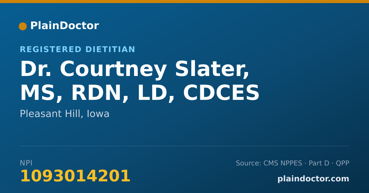 Shareable card for Courtney Slater, MS, RDN, LD, CDCES - Registered Dietitian, Pleasant Hill, IA
