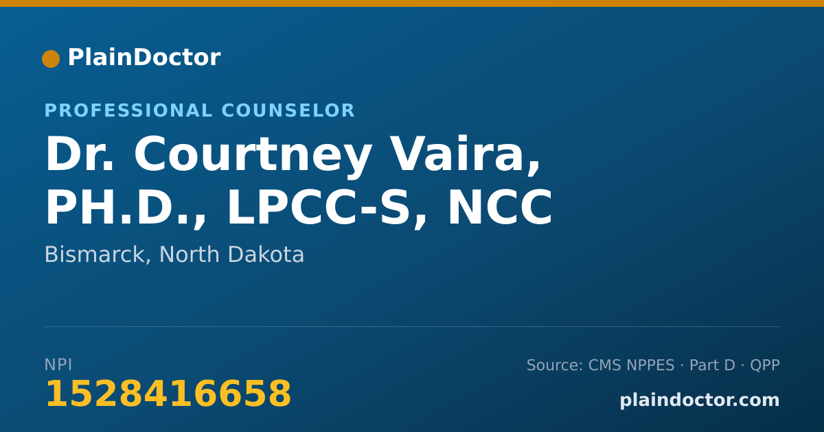 Shareable card for Courtney Vaira, PH.D., LPCC-S, NCC - Professional Counselor, Bismarck, ND