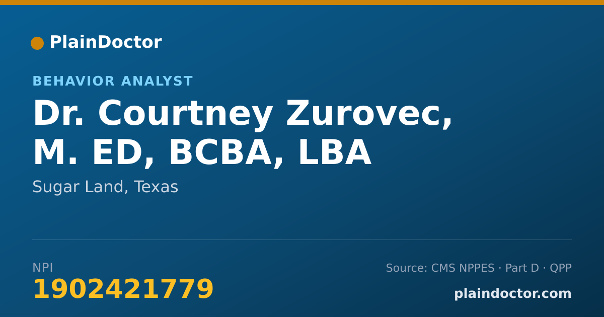 Shareable card for Courtney Zurovec, M. ED, BCBA, LBA - Behavior Analyst, Sugar Land, TX