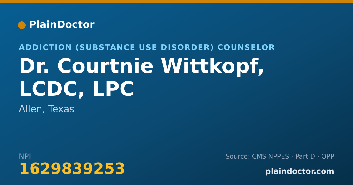 Shareable card for Courtnie Wittkopf, LCDC, LPC - Addiction (Substance Use Disorder) Counselor, Allen, TX
