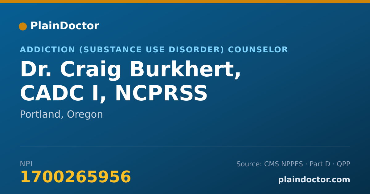 Shareable card for Craig Burkhert, CADC I, NCPRSS - Addiction (Substance Use Disorder) Counselor, Portland, OR