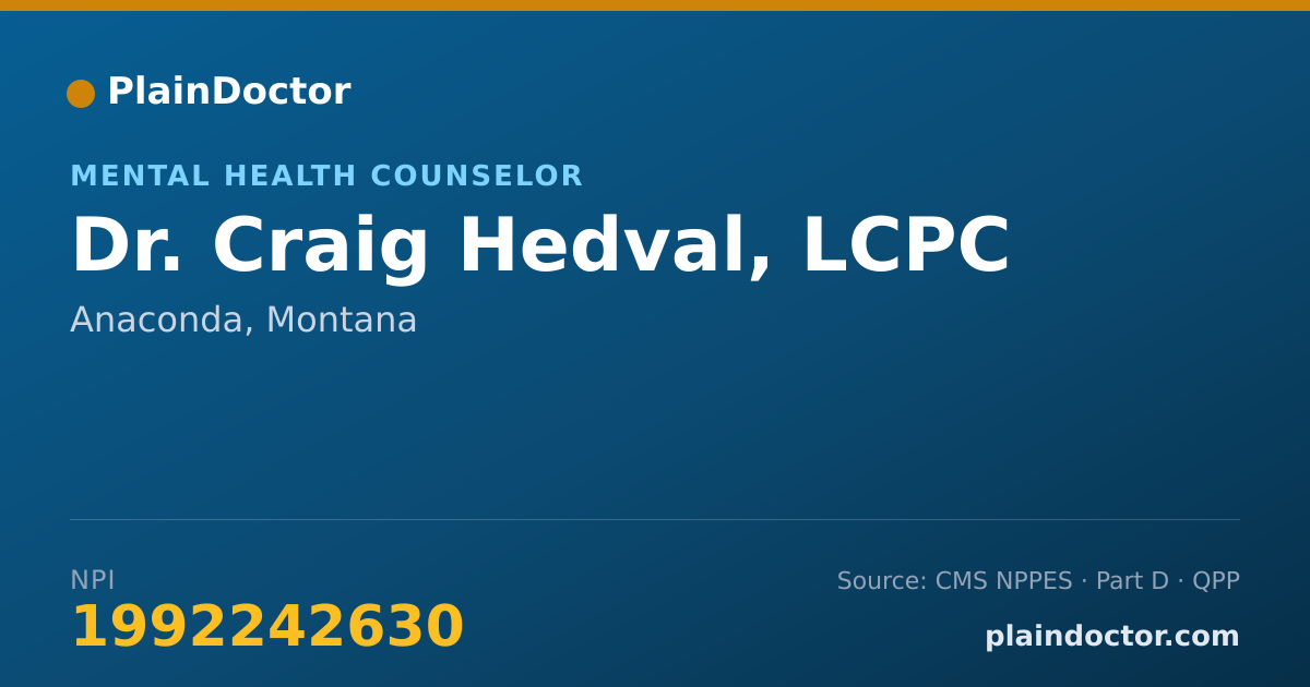 Shareable card for Craig Hedval, LCPC - Mental Health Counselor, Anaconda, MT