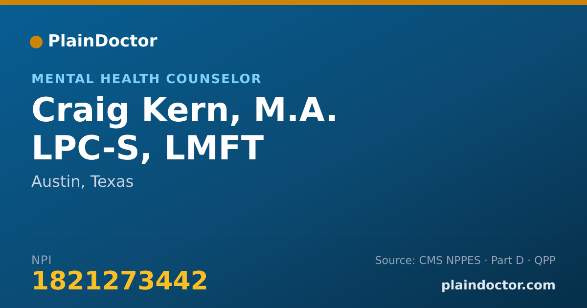 Shareable card for Craig Kern, M.A. LPC-S, LMFT - Mental Health Counselor, Austin, TX