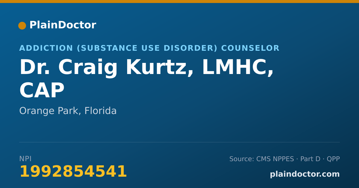 Shareable card for Craig Kurtz, LMHC, CAP - Addiction (Substance Use Disorder) Counselor, Orange Park, FL
