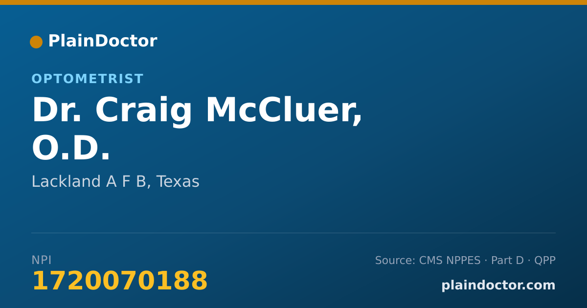 Shareable card for Craig McCluer, O.D. - Optometrist, Lackland A F B, TX