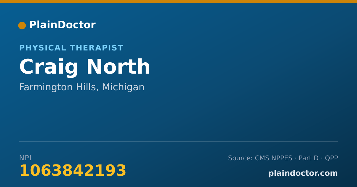 Shareable card for Craig North - Physical Therapist, Farmington Hills, MI