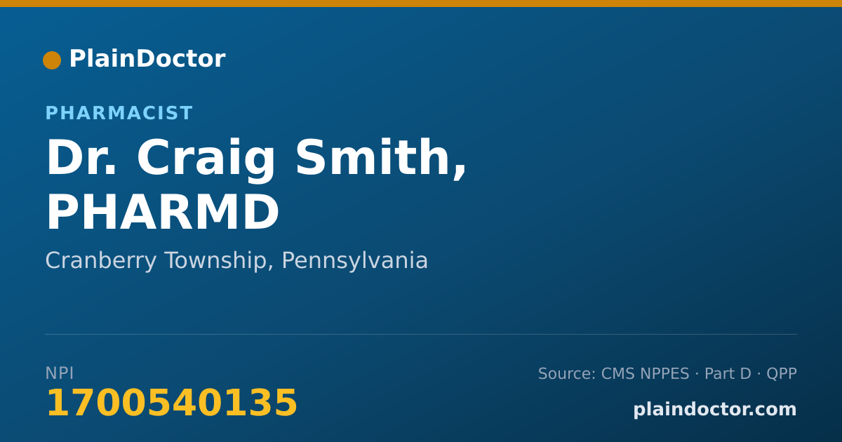 Shareable card for Craig Smith, PHARMD - Pharmacist, Cranberry Township, PA