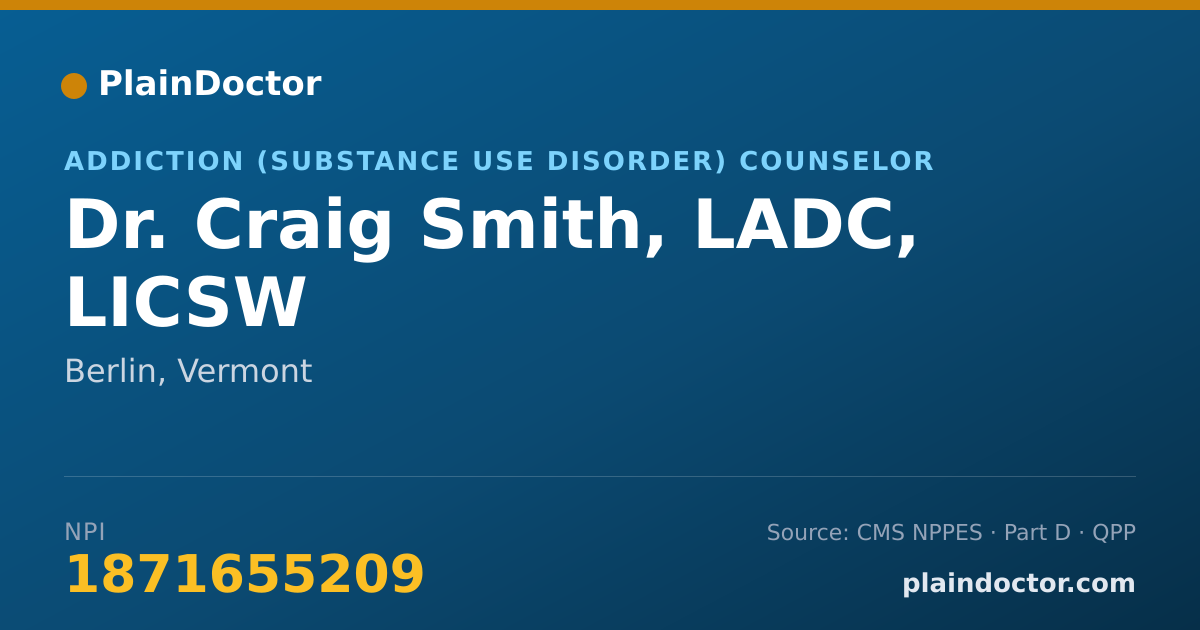 Shareable card for Craig Smith, LADC, LICSW - Addiction (Substance Use Disorder) Counselor, Berlin, VT
