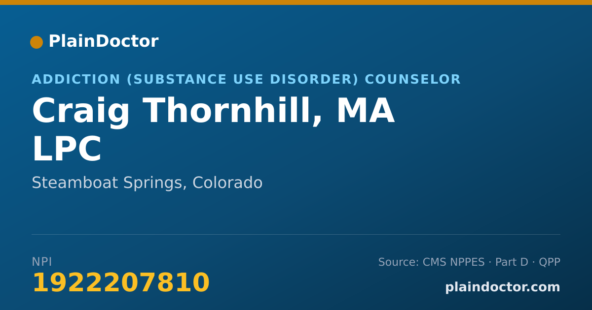 Shareable card for Craig Thornhill, MA LPC - Addiction (Substance Use Disorder) Counselor, Steamboat Springs, CO