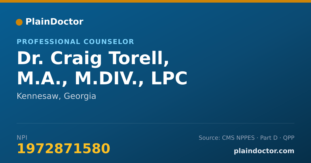 Shareable card for Craig Torell, M.A., M.DIV., LPC - Professional Counselor, Kennesaw, GA