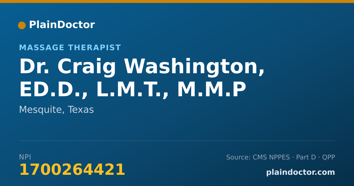 Shareable card for Craig Washington, ED.D., L.M.T., M.M.P - Massage Therapist, Mesquite, TX
