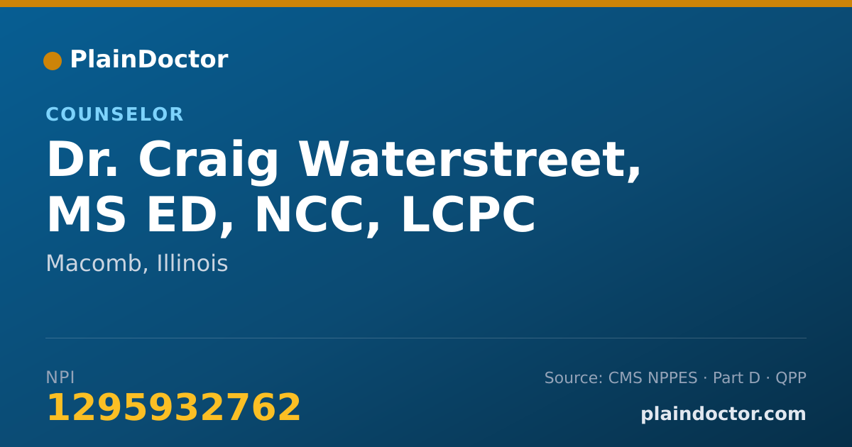 Shareable card for Craig Waterstreet, MS ED, NCC, LCPC - Counselor, Macomb, IL